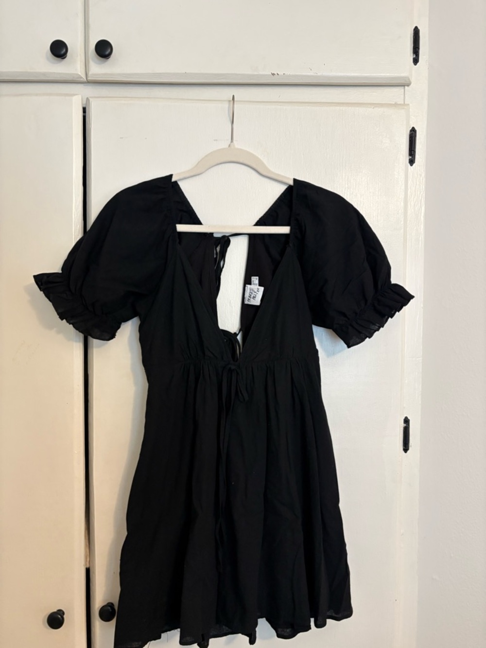 Princess Polly Black V-Neck Puff Sleeve Mini Dress